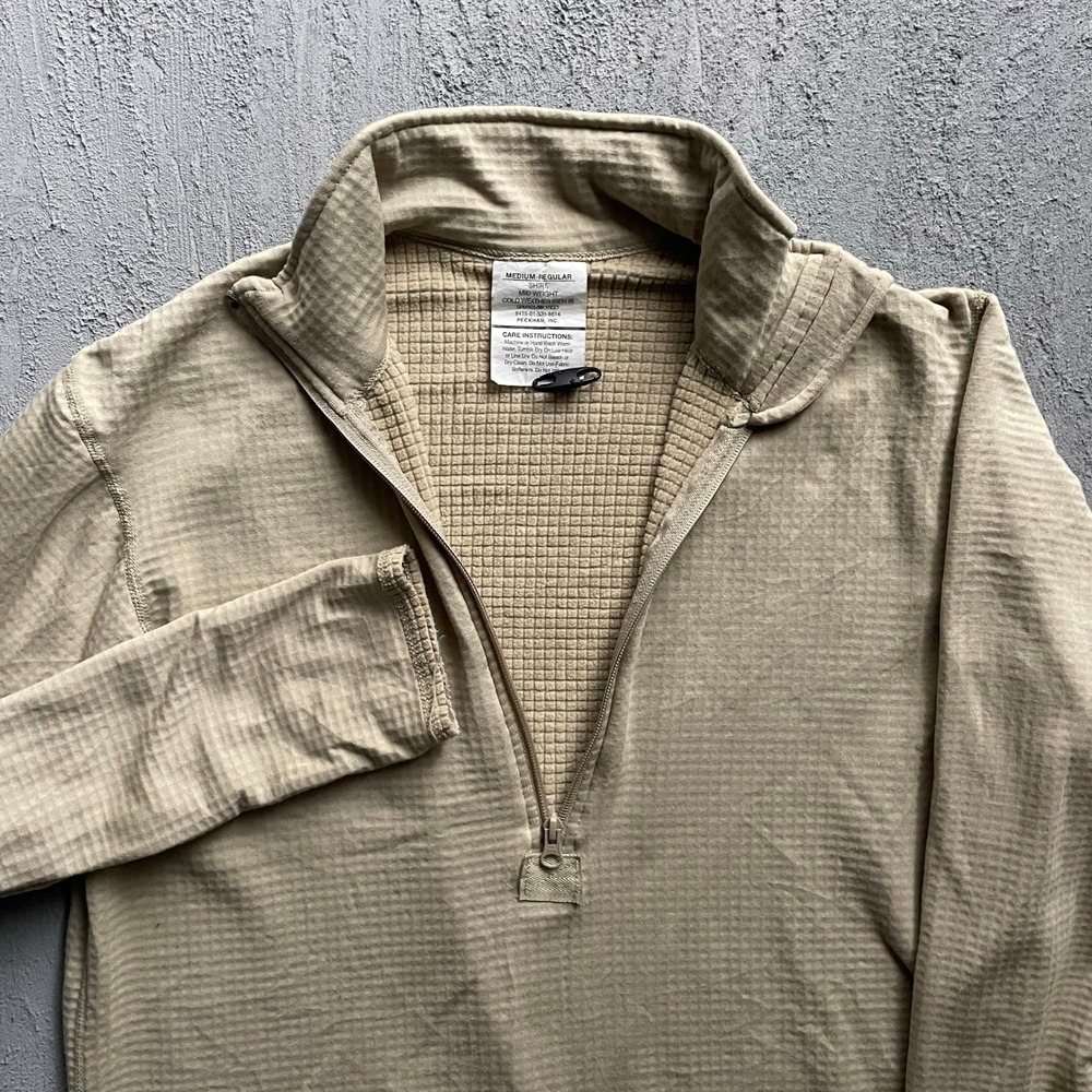 Vintage Polartec Waffle Grid 1/4 Zip Pullover Men Medium Tan 2000s Peckham Inc